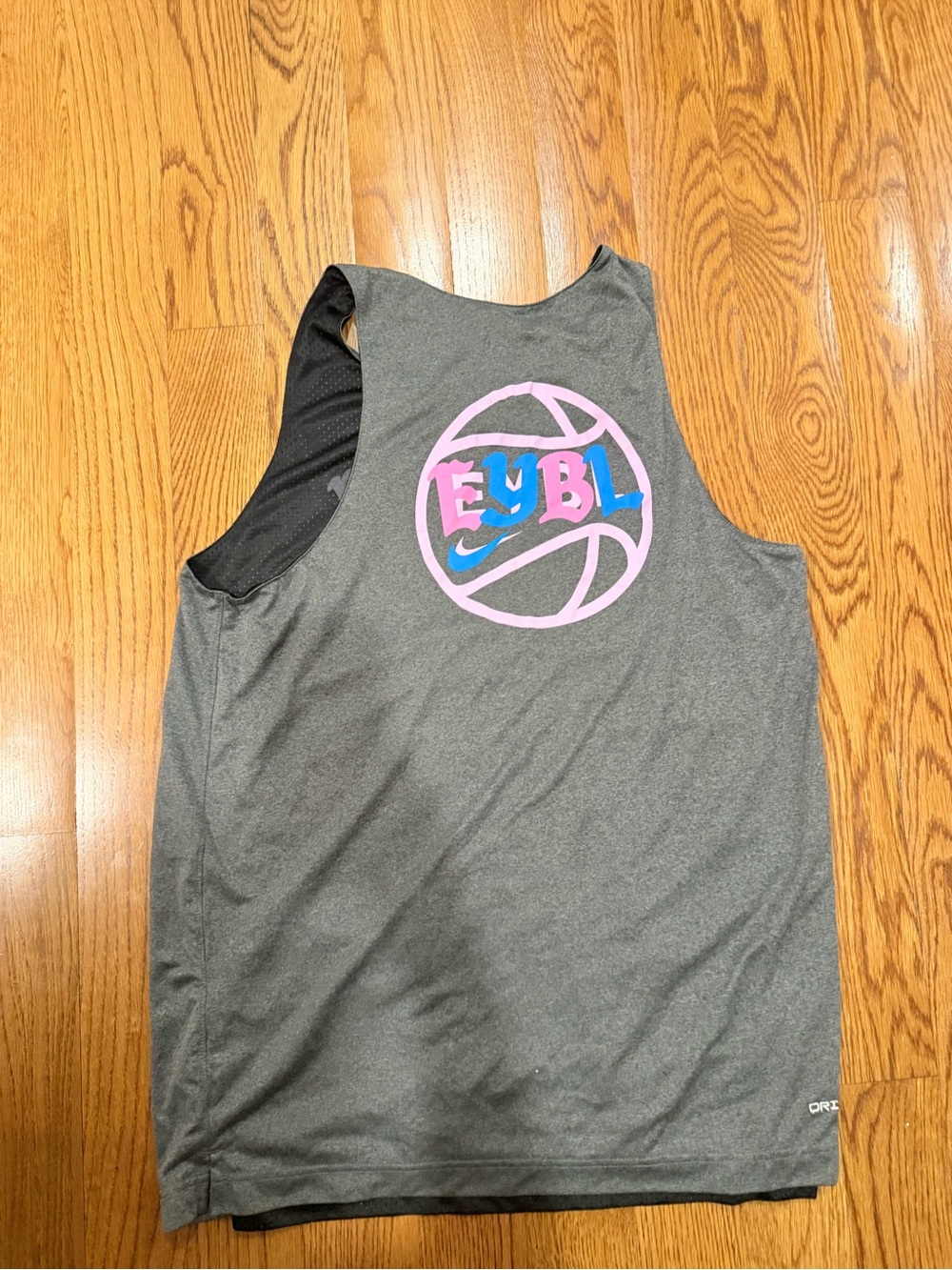 Nike Gray EYBL Mens Basketball Tank Top with Pink & Blue Logo
